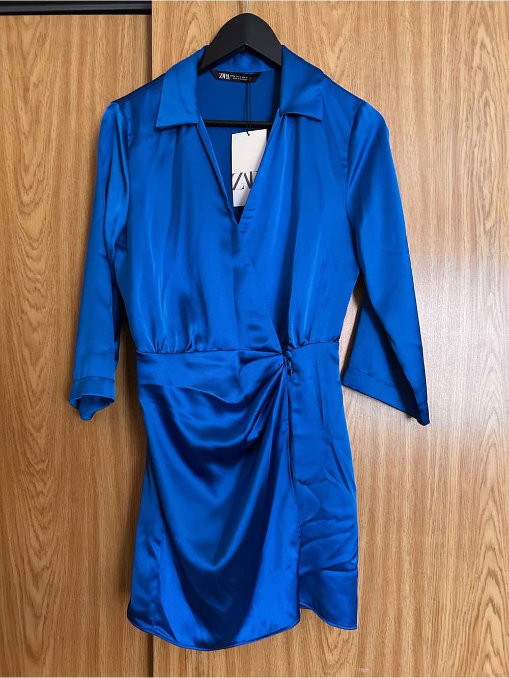 Zara Electric Blue Satin Wrap Mini Dress